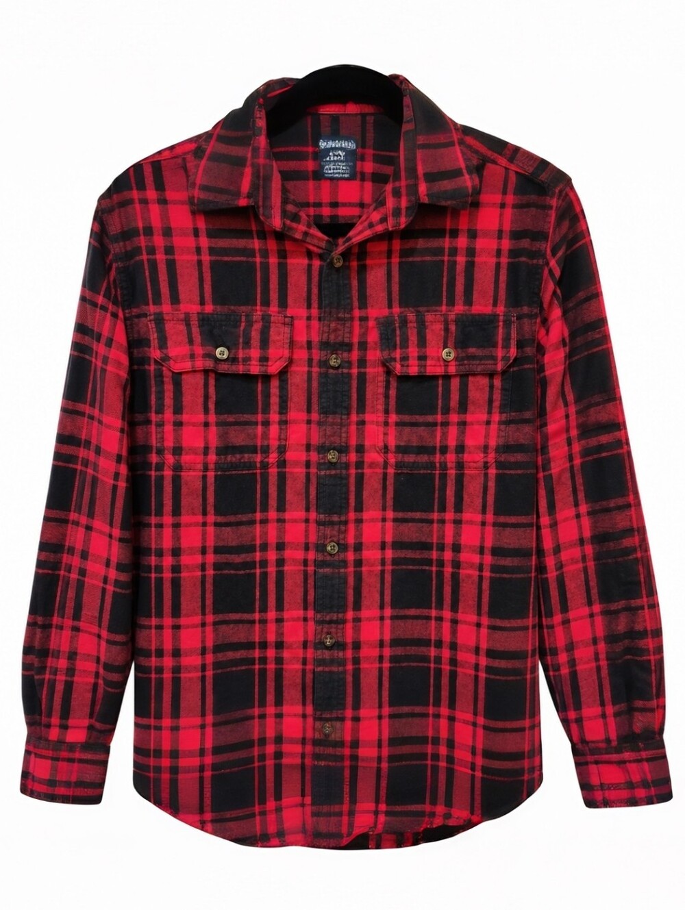 Faded Glory Men’s 34-36 Red Black Plaid 100% Cotton Flannel Shirt